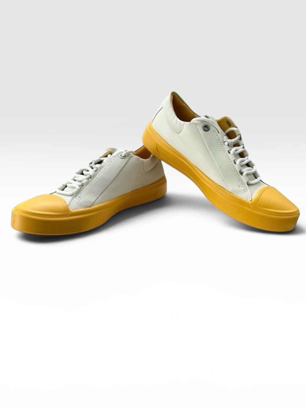 ECCO Flexure T-Cap Shadow Leather Sneakers White Yellow Marigold EU 36 US 5